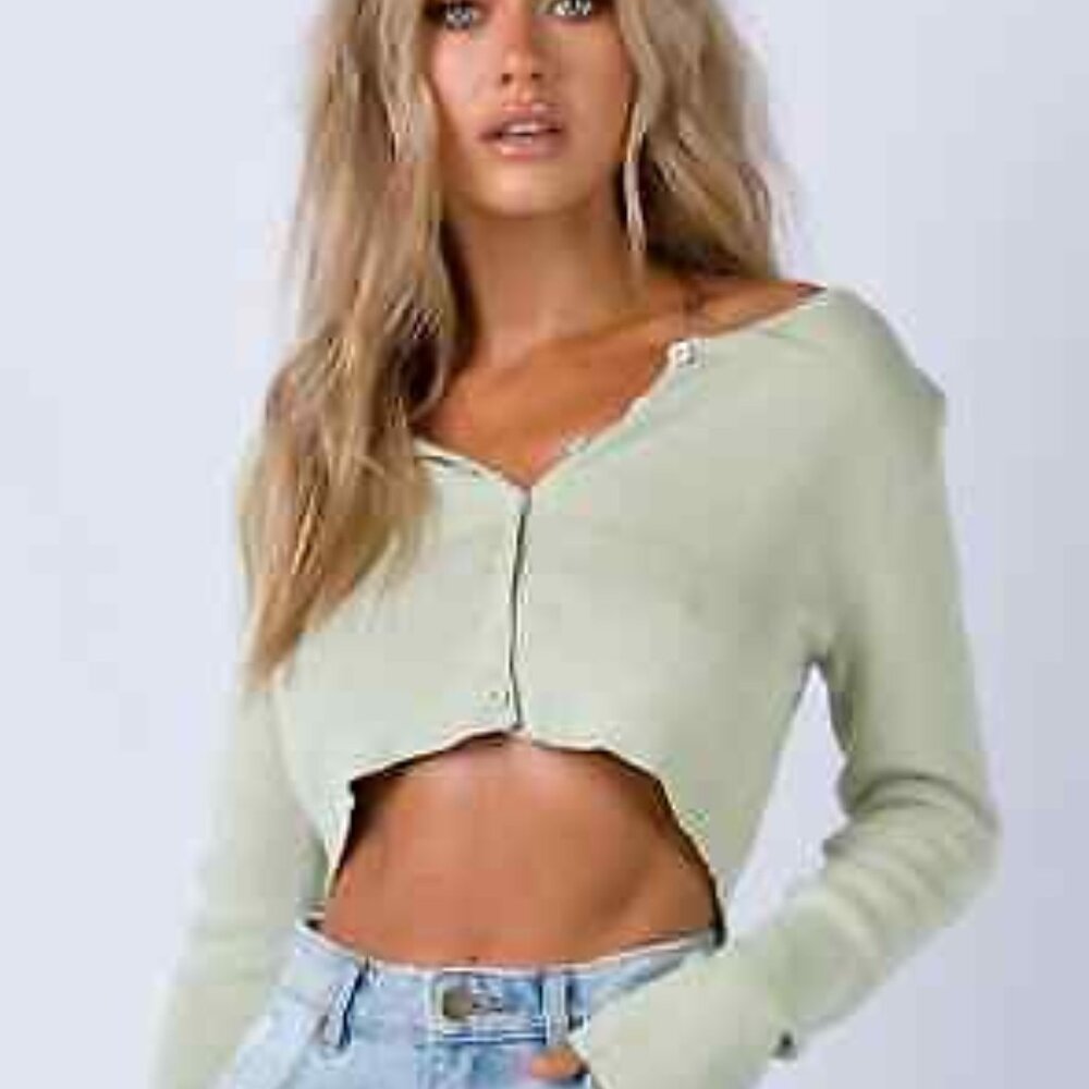 Princess Polly - Sage Green Cropped Sweater